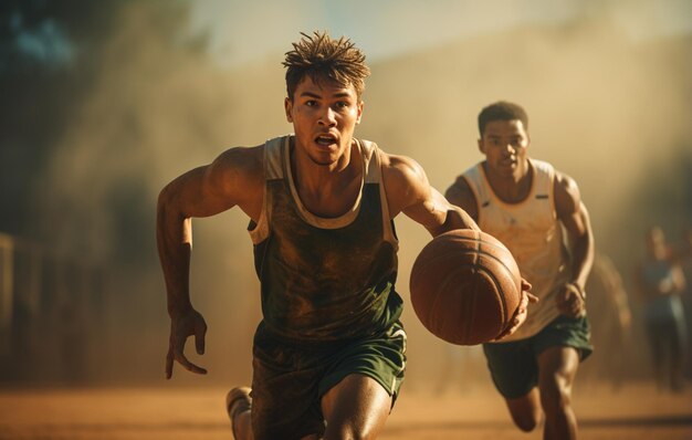 Basketball player drives a ball