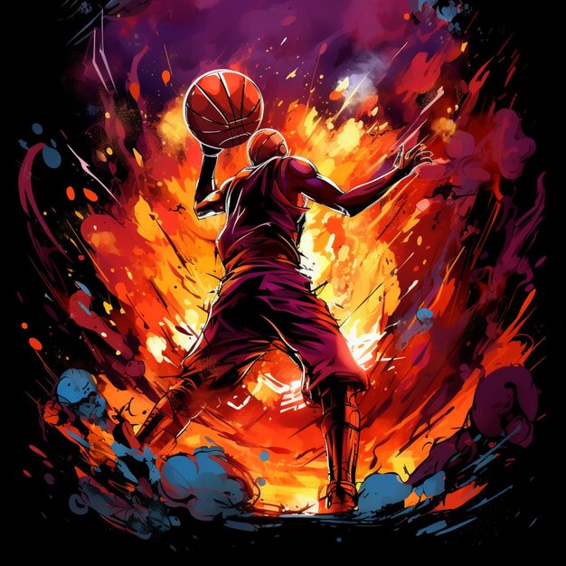 Premium AI Image | Basketball player dunking a flaming basketball ...