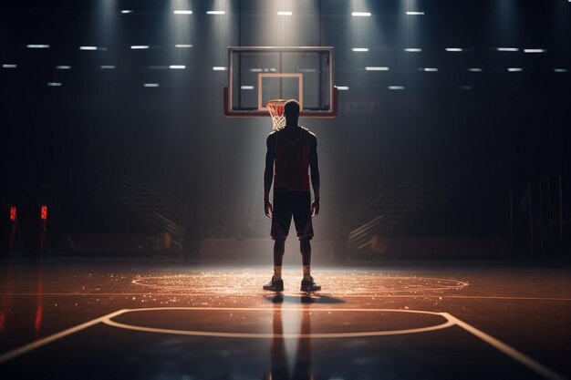 Foto un giocatore di basket impegnato in esercitazioni da solo su generative ai