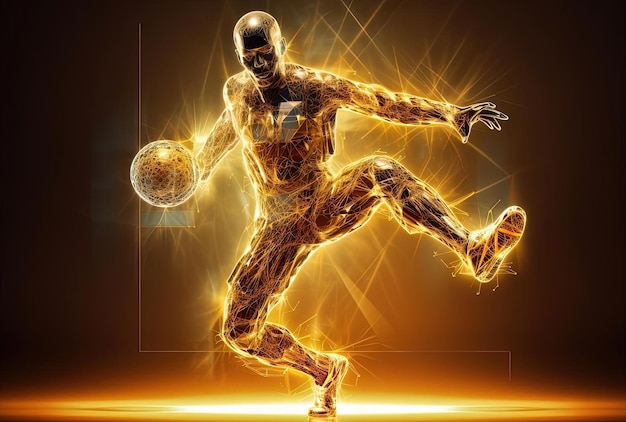 a basketball player is kicking a ball with his body in the style of dimensional multilayering