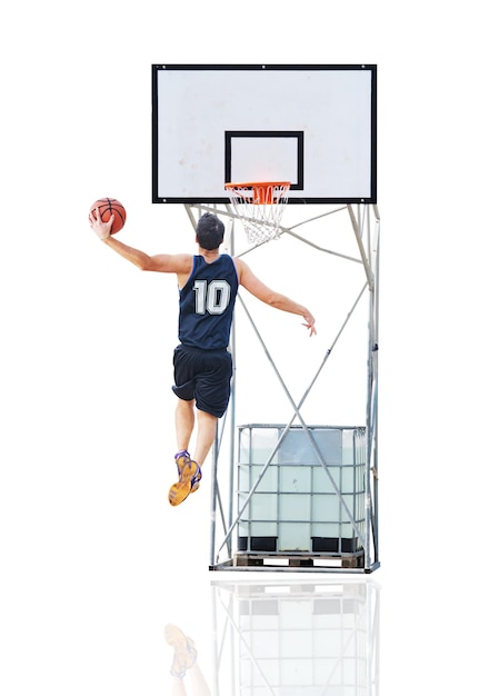 Basketball player jumping to the hoop