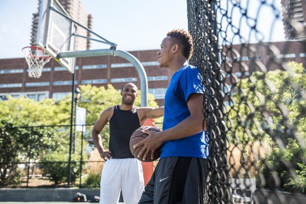 Basketball player playing outdoors