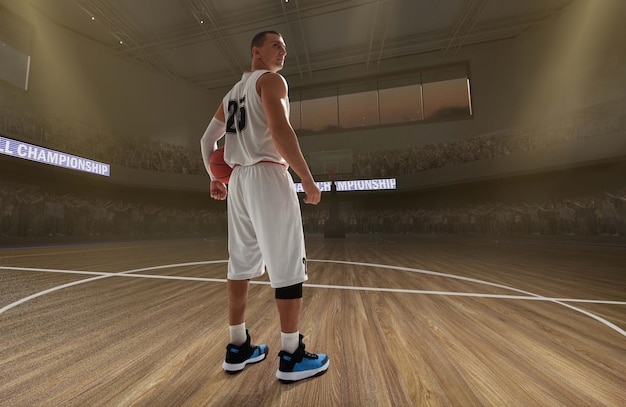 Basketball players on big professional arena during the game