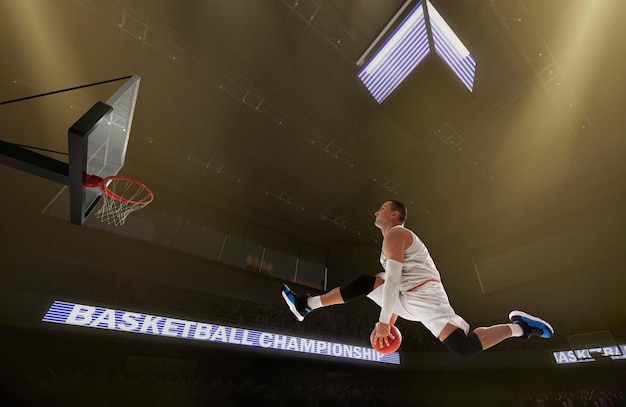 basketball players on big professional arena during the game