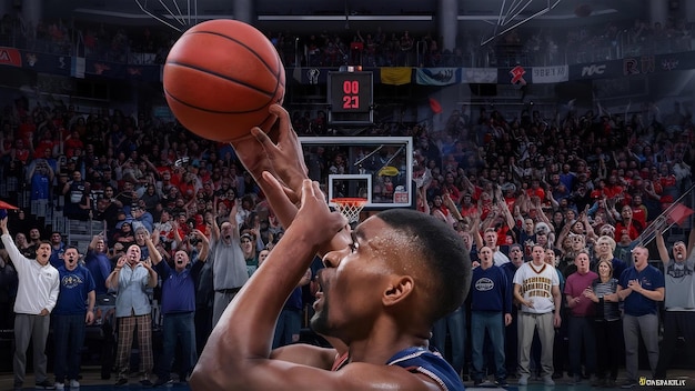 Basketball scoring during match in arena