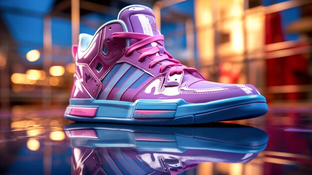 Basketball shoes on blue and pink background