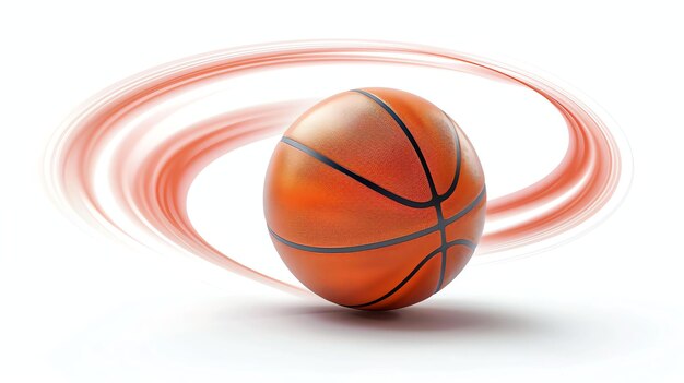 Photo basketball spinning fast with a red swoosh 3d illustration on a white background