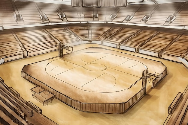 Photo basketball stadium watercolor illustration neural network ai generated art