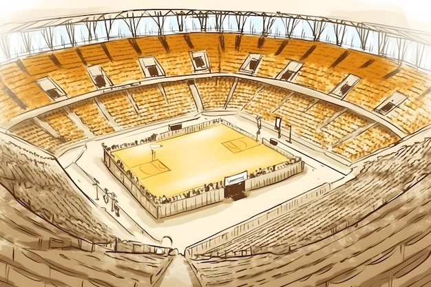 Foto illustrazione ad acquerello dello stadio di basket rete neurale arte generata dall'ai