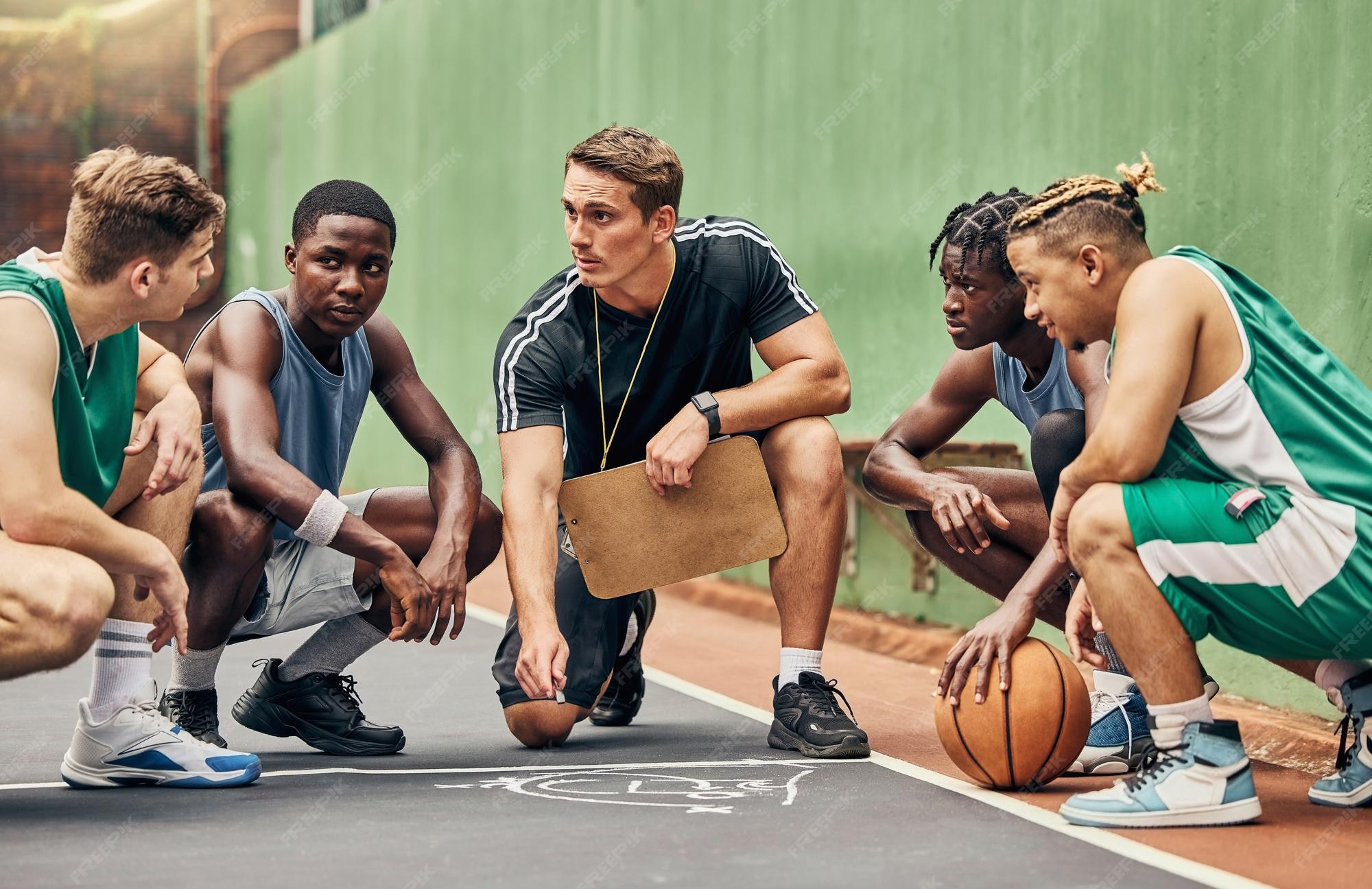 Premium Photo Basketball strategy team sports and coach talking to usa sport group about