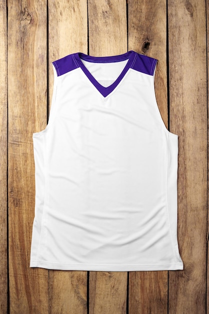 basketball uniform on wooden background top view