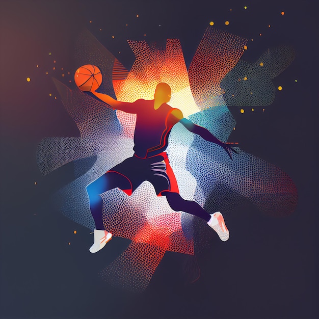 Basketbalspeler illustratie karakter in abstracte stijl