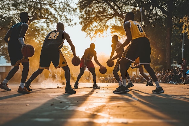 Basketbalspelers in een competitief straatspel gegenereerd door Ai