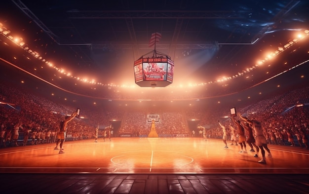 Basketbalveld met mensen fan Sportarena Photoreal 3d render achtergrond