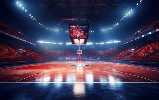 Foto basketbalveld met mensen fan sportarena photoreal 3d render achtergrond