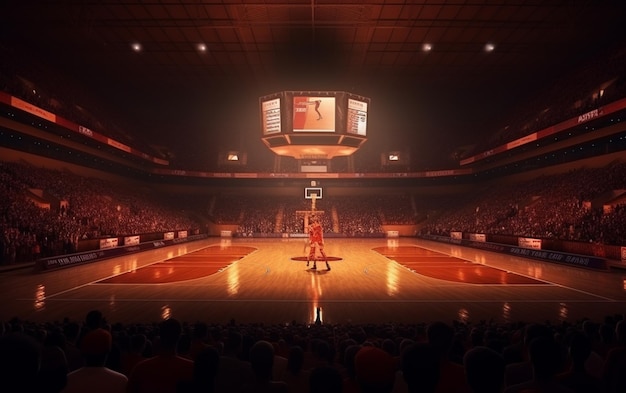Basketbalveld met mensen fan Sportarena Photoreal 3d render achtergrond