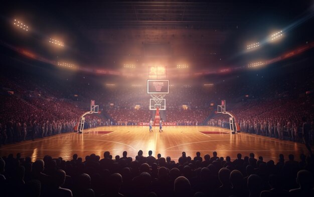 Basketbalveld met mensen fan Sportarena Photoreal 3d render achtergrond