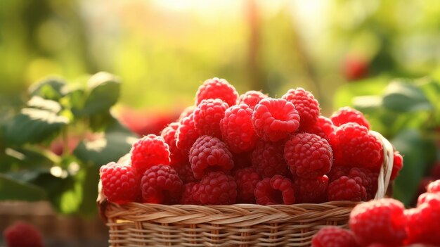 Baskets filled with sun ripened and juicy raspberries