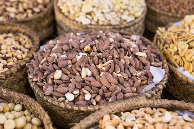 Baskets with a variety of delicious nuts