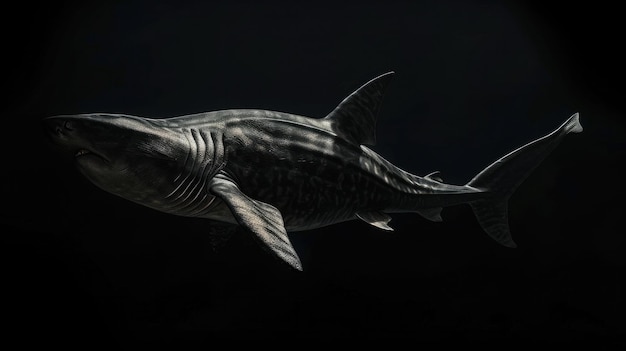 Photo basking shark in the solid black background