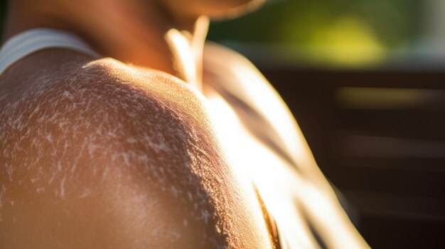 Basking in Sun Glow A CloseUp of Tanned Shoulders and Sun Lotion