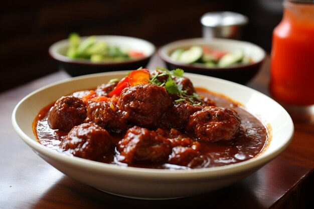 Photo baso aci is a traditional food from west java indonesia consist of tapioca meatballs and tofu