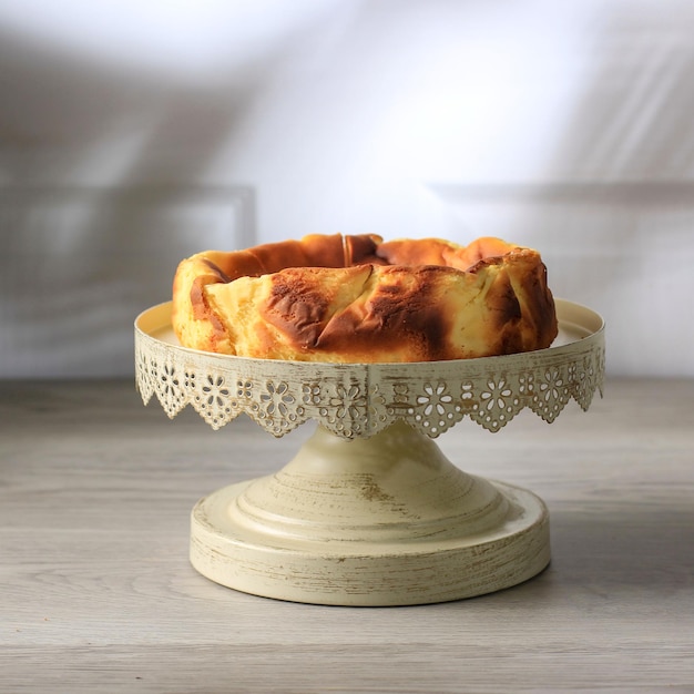 Basque Burnt Cheese Cake on Cake Stand