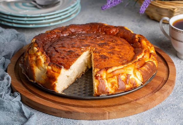 Basque burnt cheesecake homemade style, San Sebastian cake