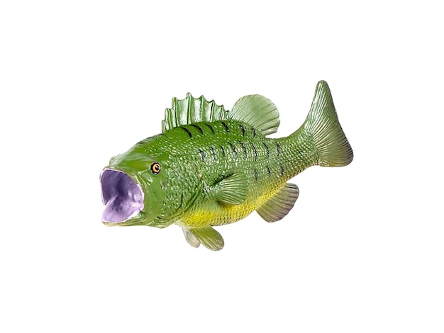 Bass fish animal plastic toy isolated on white