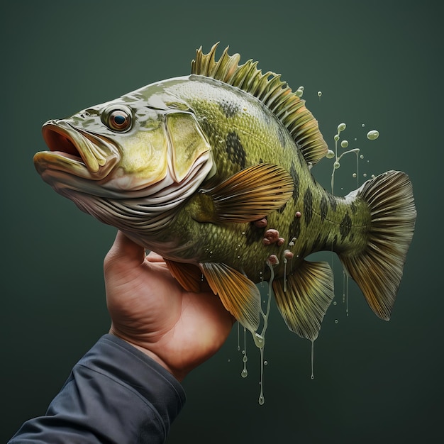 Bass fish in the hand of a fisherman