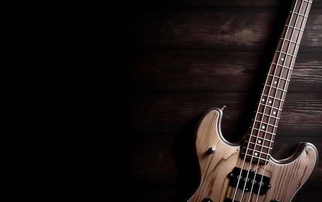 Bass guitar on a wooden background