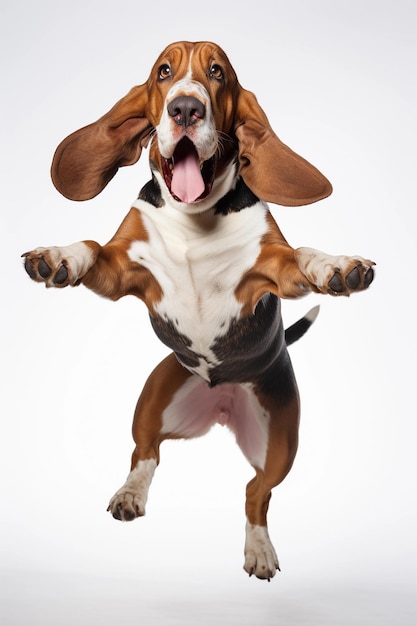 Basset Hound dog grappige sprong