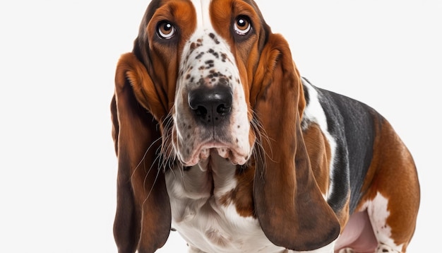 A basset hound dog with a white background