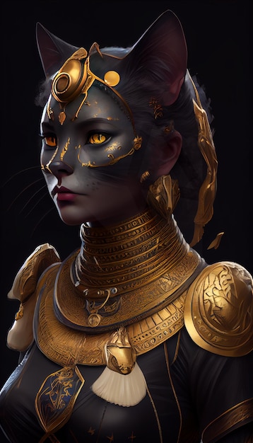 Бастет, наполовину женщина, наполовину богиня-кошка, основанная на искусственном интеллекте