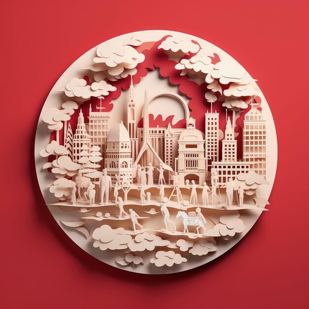 Bastille Day in papier 3D Paper Cut Craft Illustratie met minimalistische elegantie