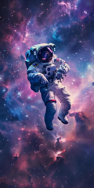 Photo bastronaut in spacesuit floating in the vastness of space