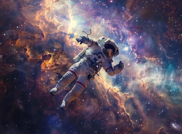 BAstronaut in a spacesuit floating in the vastness of space