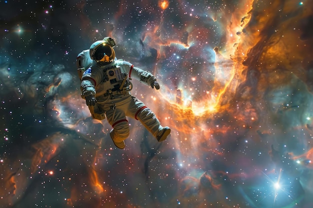 BAstronaut in a spacesuit floating in the vastness of space