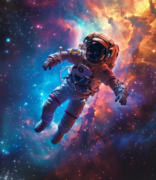 BAstronaut in spacesuit floating in the vastness of space