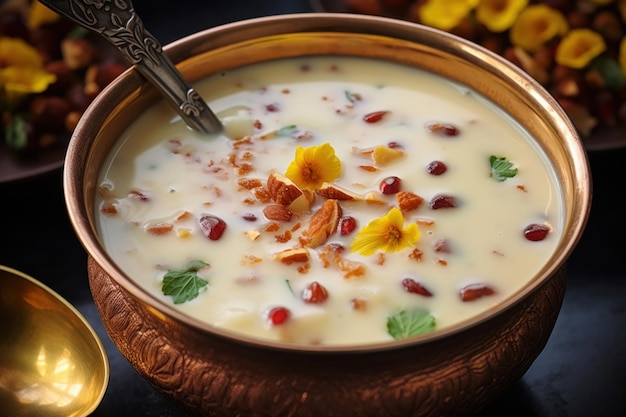 사진 basundi 또는 rabri는 주로 maharashtra gujarat andhra pradesh telangana에서 인도 과자입니다.