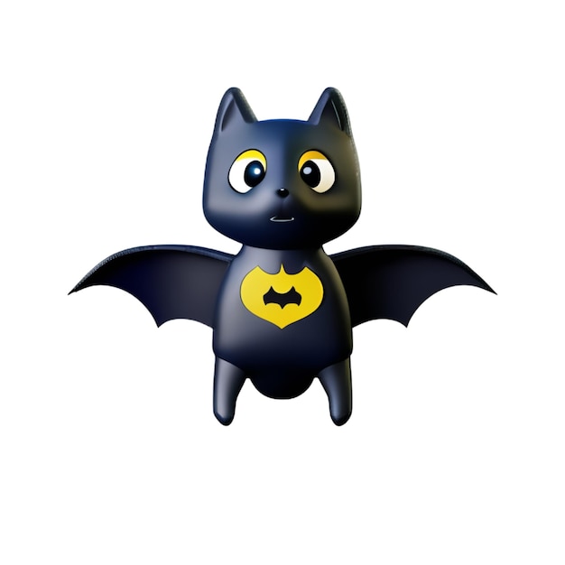 Foto cartone animato pipistrello per halloween pipistrello nero cartone animato in plastica icona 3d low poly su sfondo bianco