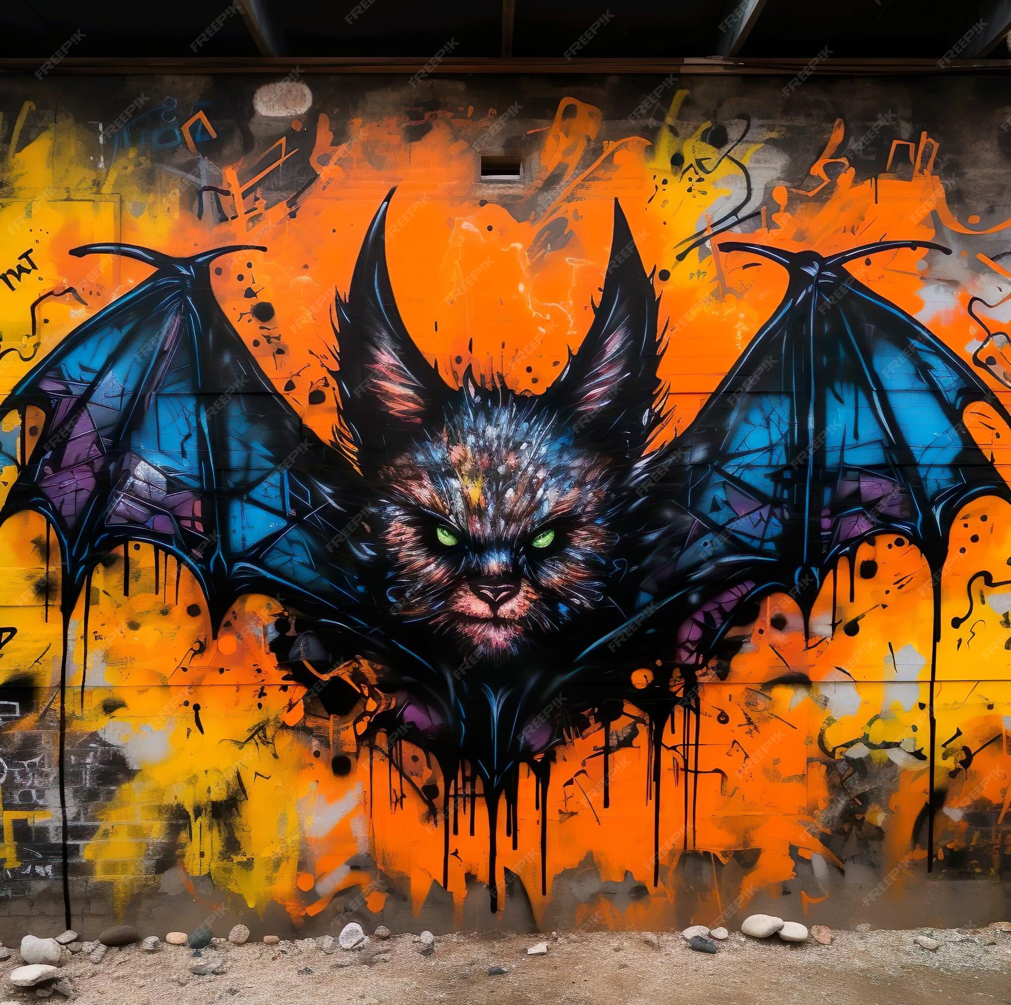 Premium Photo | Bat graffiti painting on the wall
