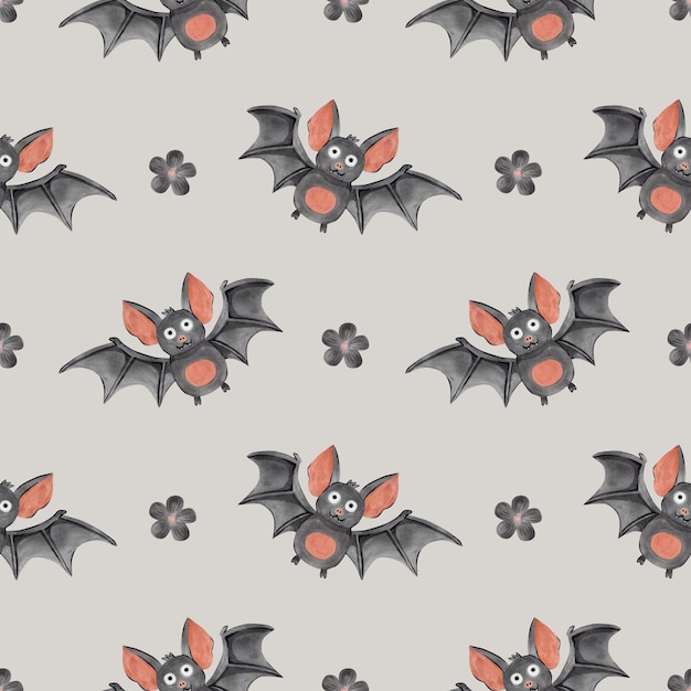 bat halloween watercolor illustration seamless pattern