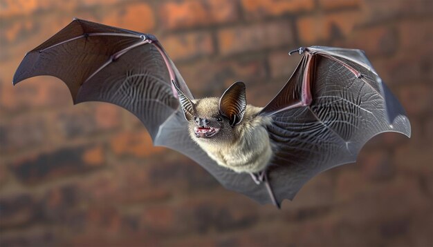 Photo bat hunts for fly flying bat hunting in forest the grey longeared bat plecotus austriacus