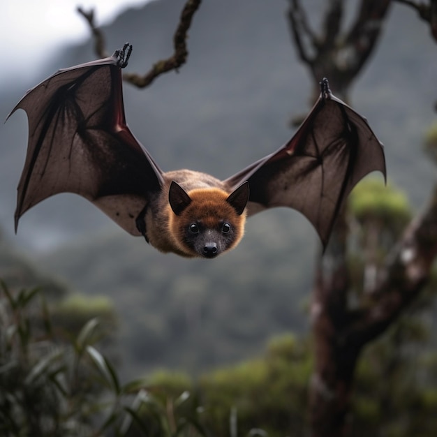 Photo a bat in the jungle with a green background.