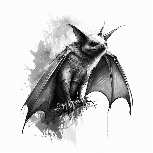 Bat sketch illustration white background image Ai generated art