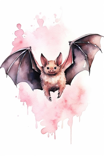 Bat watercolor clipart cute isolated on white background with Generative AI Technology