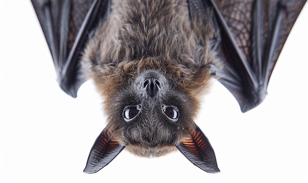 Photo a bat with a black tail hanging upside down