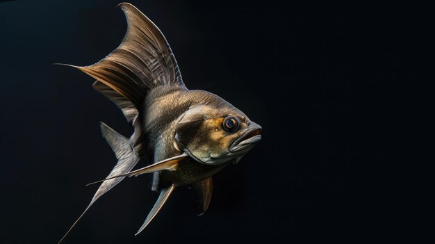 Photo batfish in the solid black background