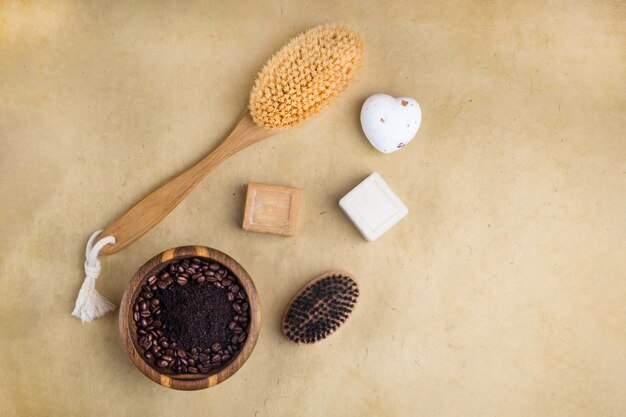 Bath accessories as coffee scrub brush